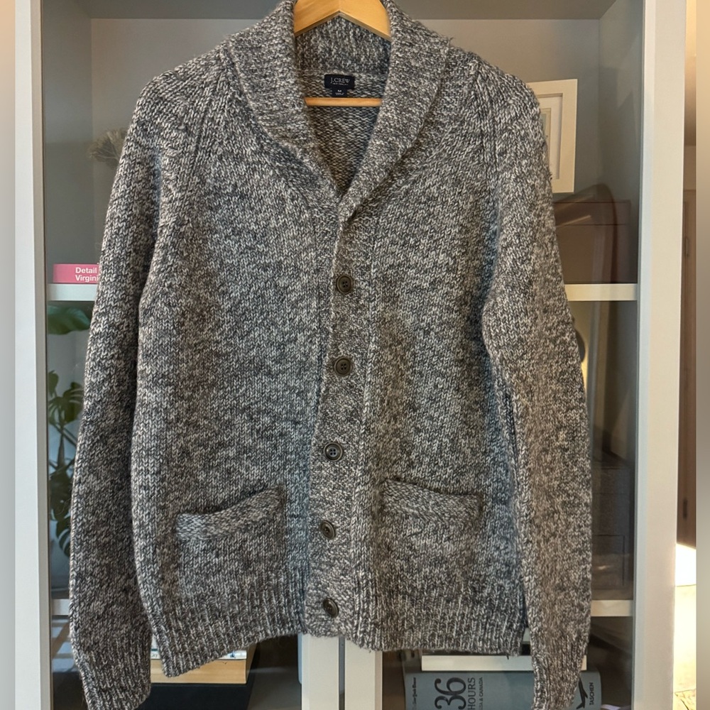 JCrew Shawl-Collar Alpaca-Blend Heathered Gray Cardigan Sweater, Size M